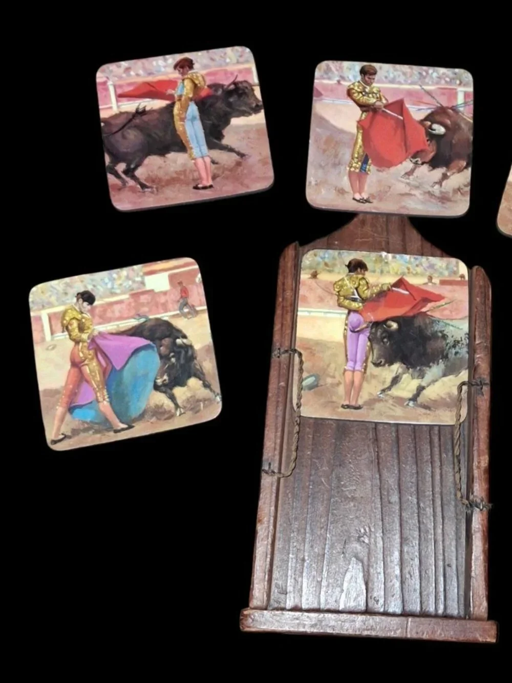 wooden wall matador/Spain coaster hanging display box vintage decor
